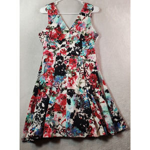 Haute Monde Sheath Dress Womens Large Multi Floral Sleeveless V Neck Back Zipper